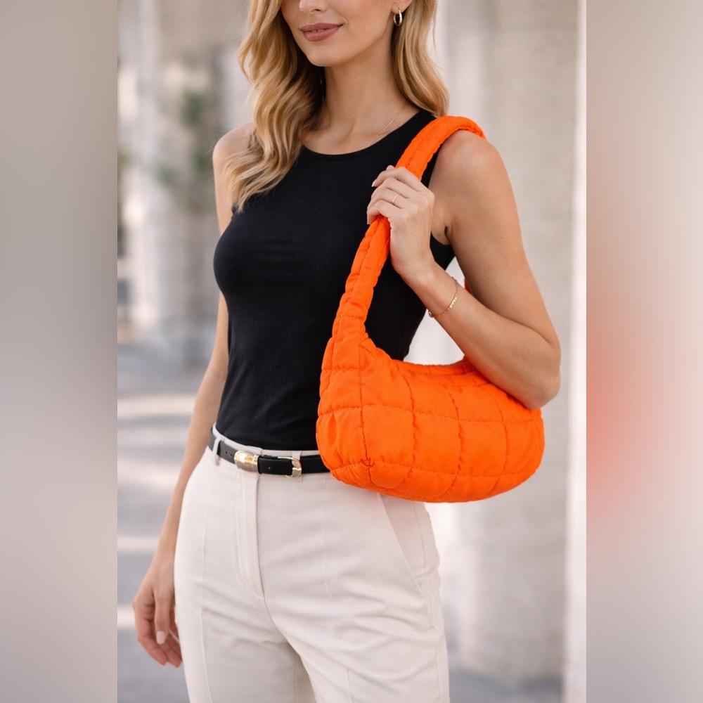 Orange Quilted Shoulder‎ Bag